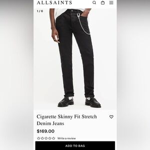 All Saints black jeans- cigarette skinny fit stretch- size 33x28